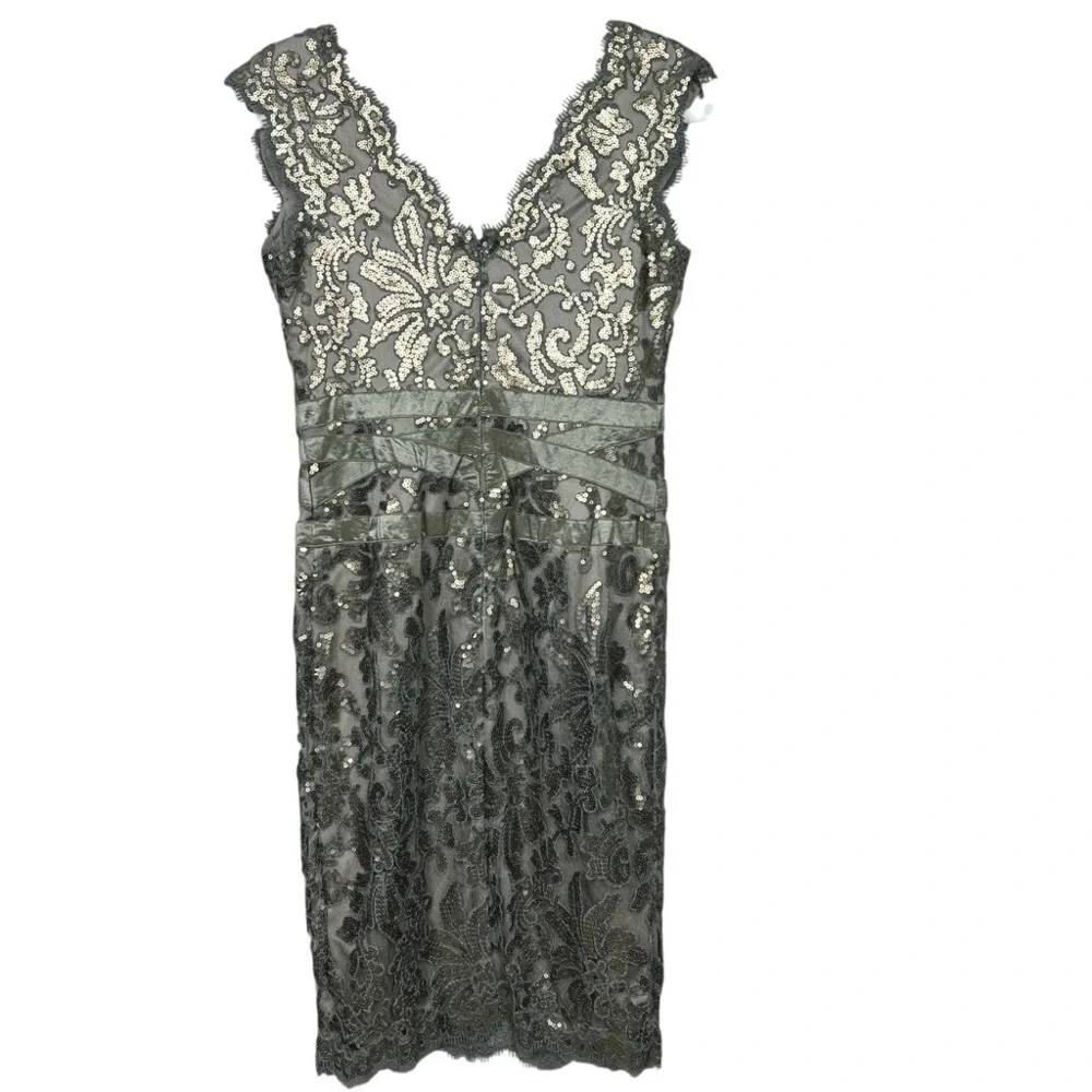 Tadashi Shoji Metallic Embellished Lace Sheath Spring Wedding Guest Dress Size 4